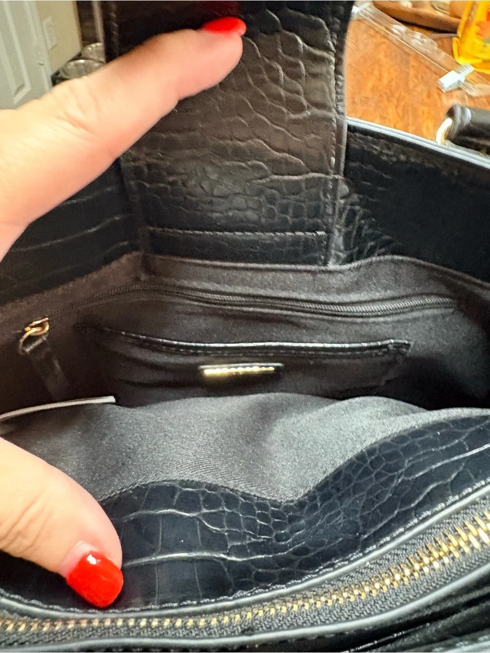 ALDO Limiaa Croc-Embossed Satchel Tote Bag in black 11.5”X12.5”
